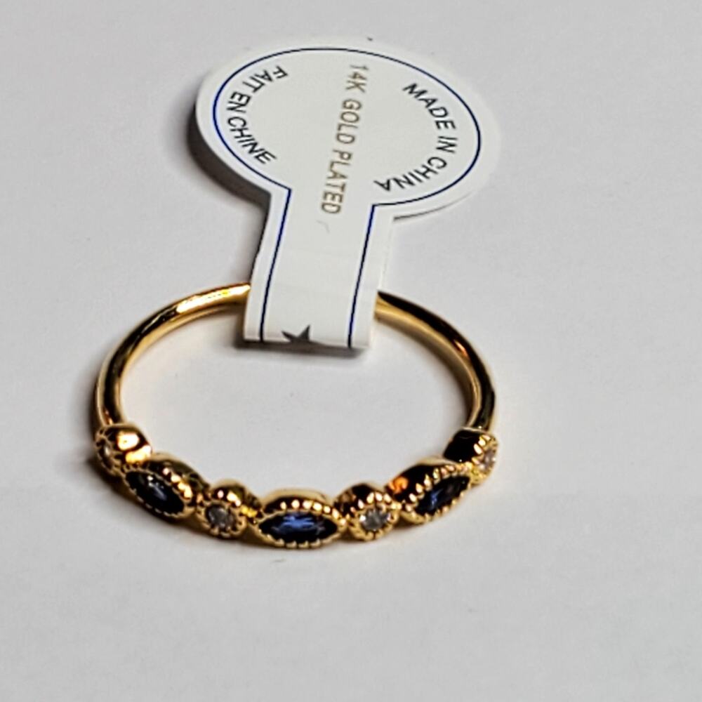 Anthropologie Blue Sapphire dainty ring 14 CT Gold over Brass Size 8 NWT